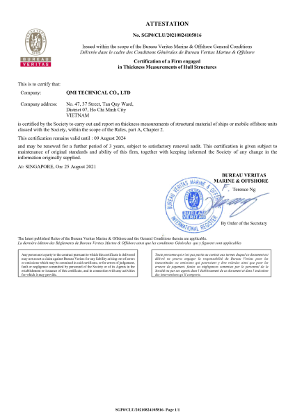 ATTESTATION OF BUREAU VERITAS